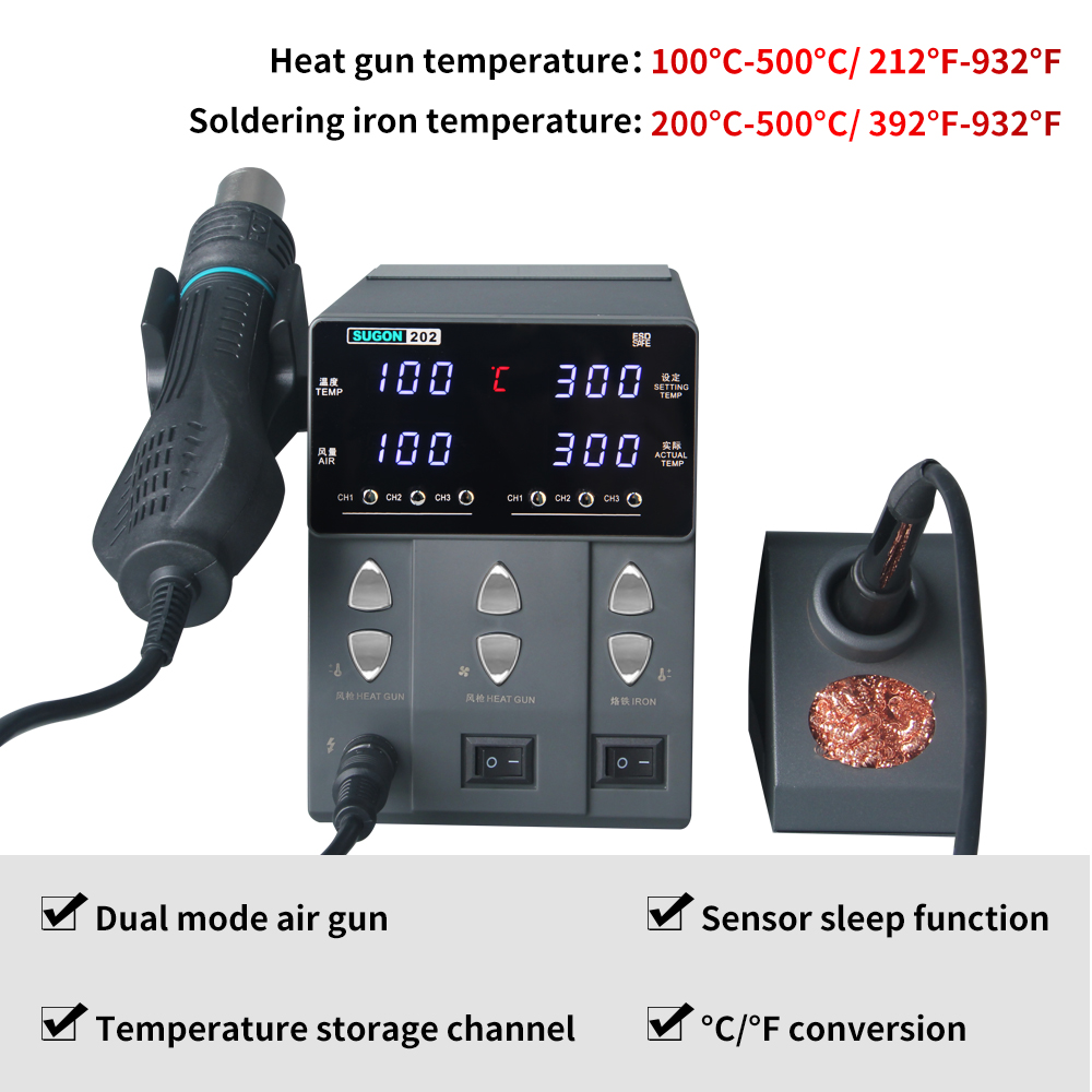 SUGON-202 Hot Air Gun estação  - Smd Rework Station Hot Air Soldering 2 In 1 avaliação e preço